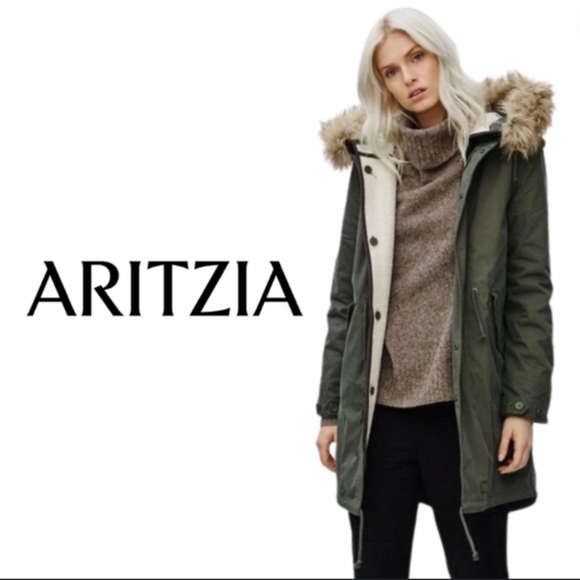 Aritzia Jackets & Blazers - Aritzia Olive Green Parka with Faux Fur Hood Trim